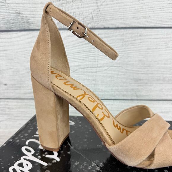 Sam Edelman Yancy Cream Suede Block Heel Ankle Strap Sandal Size 10 - Picture 6 of 8